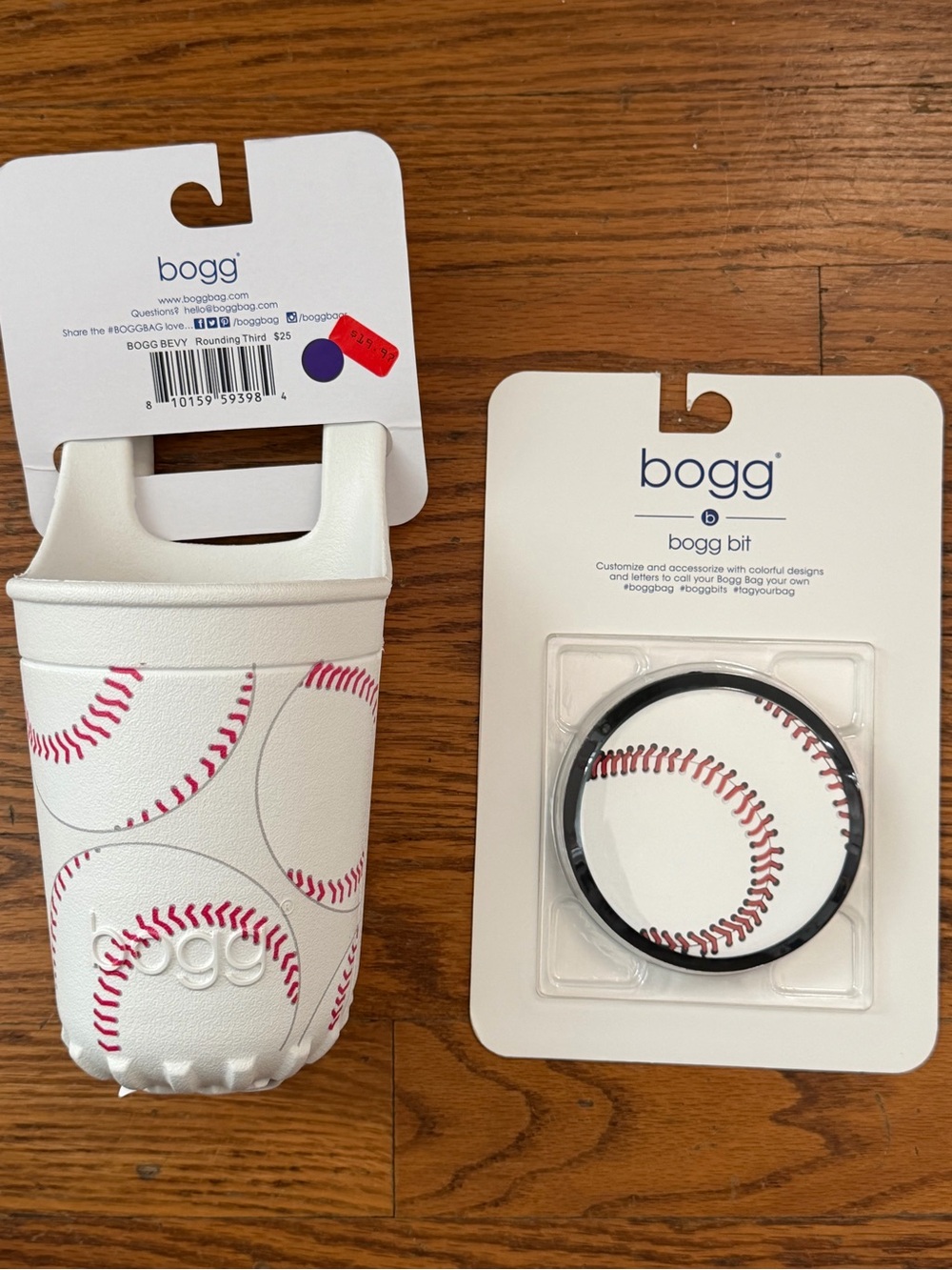 NWT BOGG BAG White Baseball Print Cup Holder & Black-Trim Bogg Bit $40